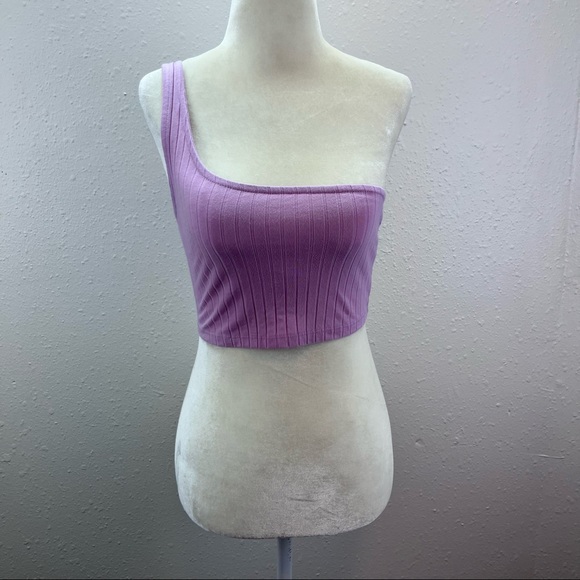 Out Front Under Urban Outfitters Shirt Womens Small Cropped Top Ribbed Purple - Picture 1 of 11